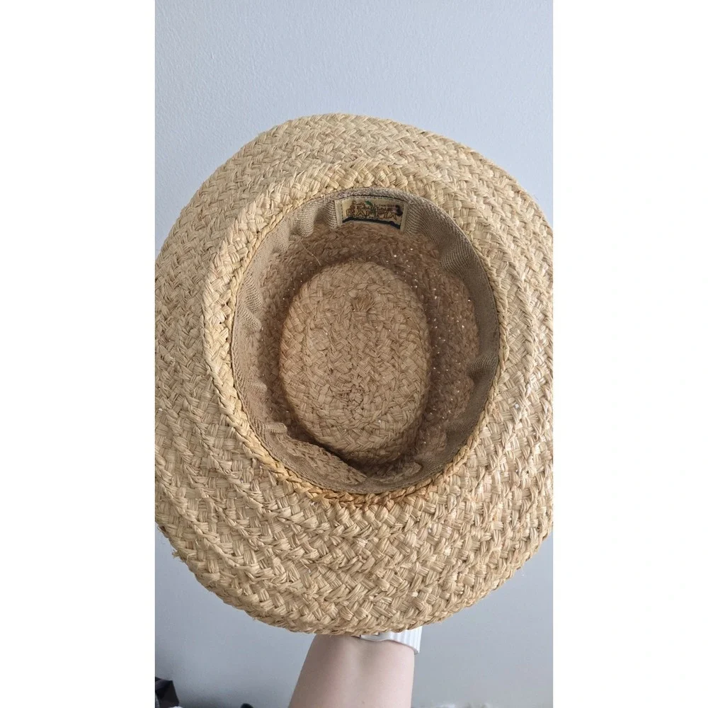 Vintage Genuine Raffia Straw Hat Fedora Safari Style Natural Summer Beach‎ Hat